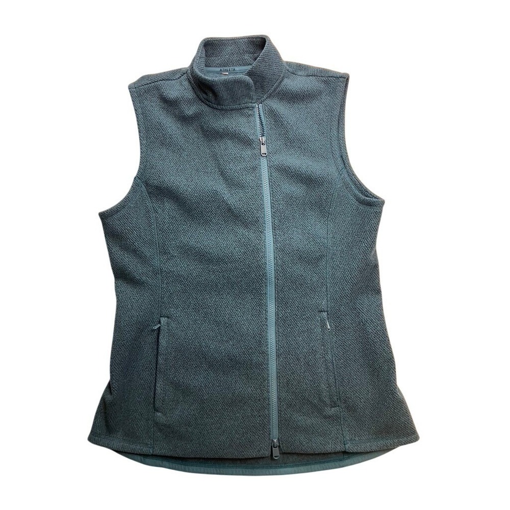 Athleta Stroll‎ Fleece Moto Vest Dark Teal Blue 860063-01 Womens Large L/T